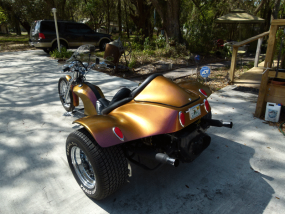 Chameleon Paint pearl 4739OR. Orange Gold Red sprayed on a Trike.