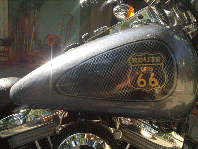 Route 66 Harley. This Bike Painted with a variety of our products, including Ghost pearls, flakes, and candy pearls.
