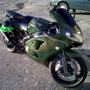 Green Holographic on a Metal Flake Super-bike.