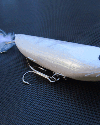 This custom fishing lure has a silver ghost pearl in the sub-coat.