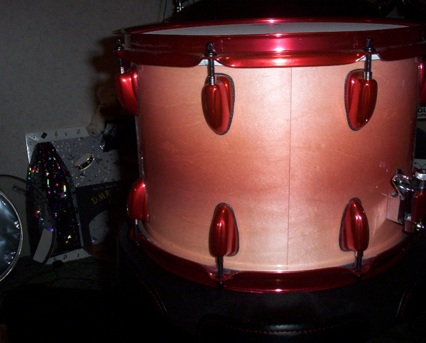 Rose Red Candy pearls on Drum Set by DMR Drums.