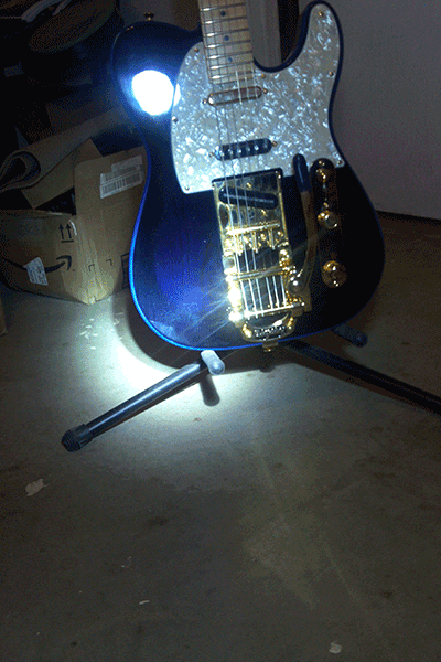 Violet Blue Ghost Pearl in stage lights for the Fender Telecaster.