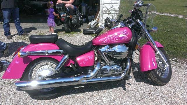 Hot Pink Harley with Silver ghost Pearls.