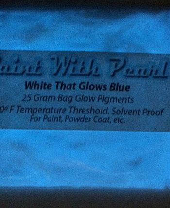 White that Glows Blue paint pigment. Glows at night after being "charged" under light.