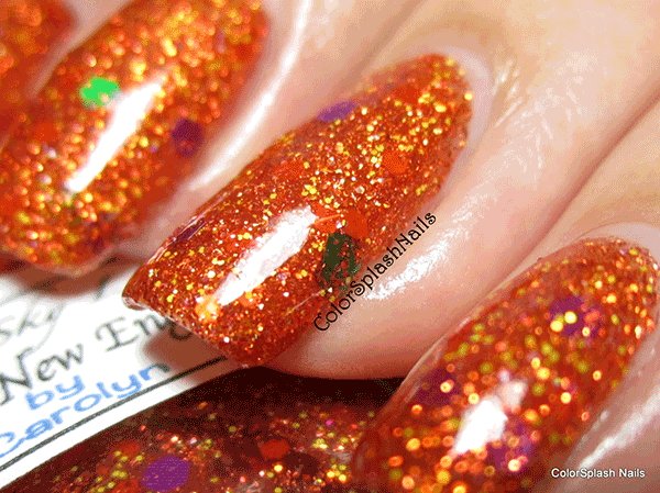 Orange Nails with Holographic flakes by Colorsplash custom nail polish color