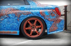 Side view of custom painted car